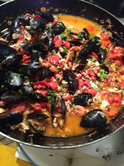 A photo of marinara sauce on the boat, blurred by the tossing waves