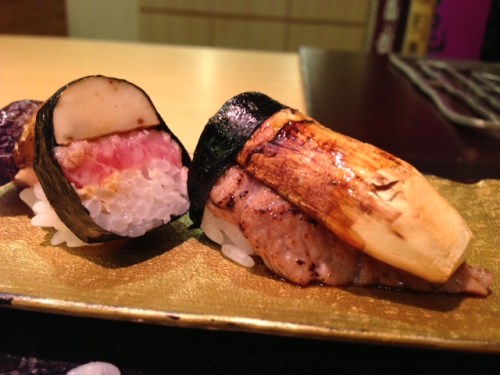 To celebrate the season: grilled matsutake and tuna sushi at Garyu in Tokyo
