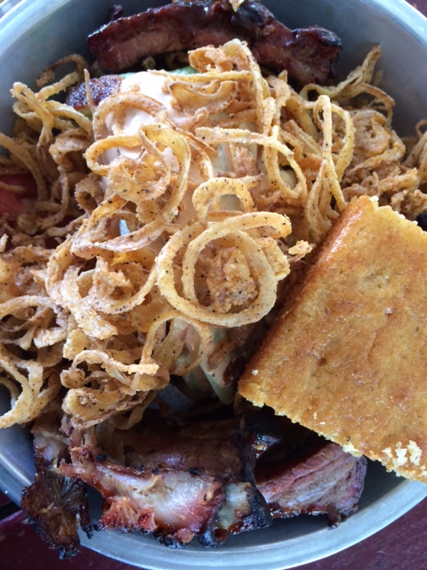 Wedge salad with cornbread and ribs