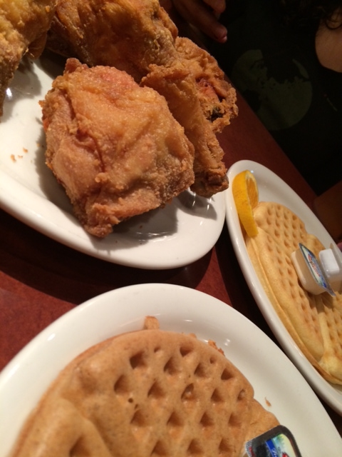 Fried chicken with original and apple-cinnamon waffles