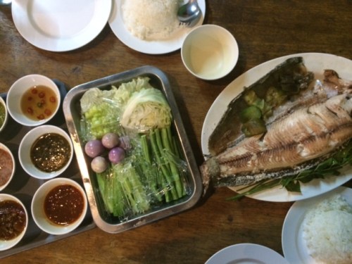 "Pla pow", or grilled fish, at Mae Fai Pla Pow