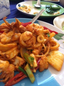 Stir-fried squid in salted egg