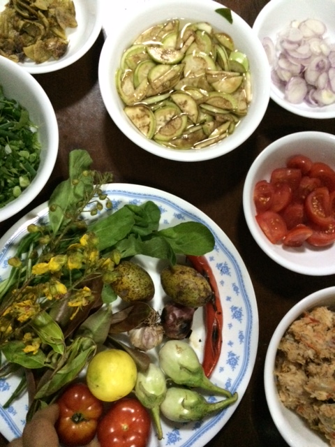 The ingredients for saa pak, a Northern Thai salad
